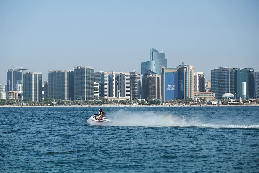 abu dhabi, water, building exterior, transportation, sea, built structure HD wallpaper