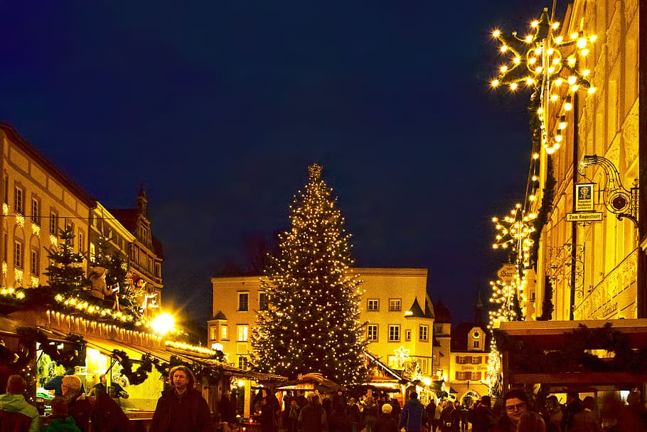 christmas market, christmas tree, star, lighting, advent, christmas decorations