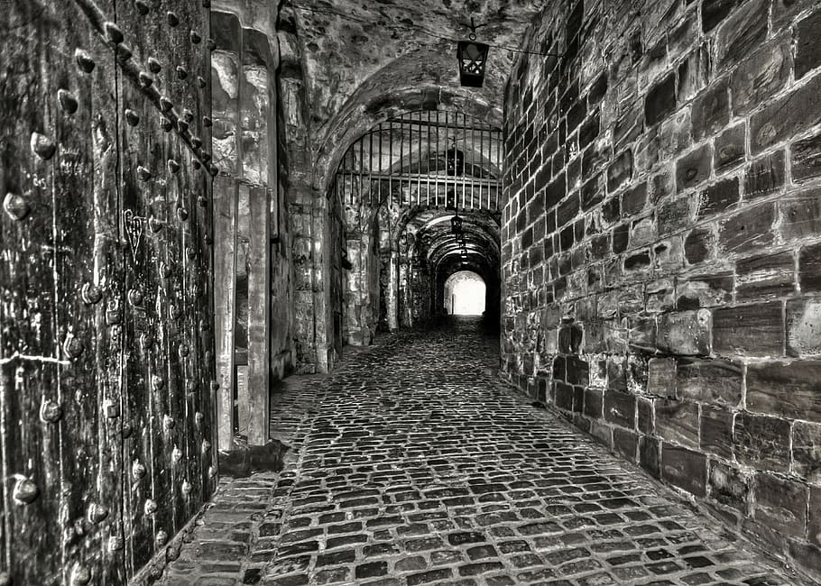 tunnel, pierre, darkness, vault, wall, black and white, former HD wallpaper