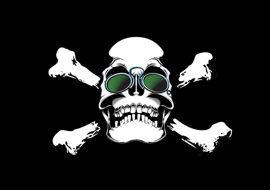 skull, bones, pirate, sunglasses, illustration, art, graphic HD wallpaper