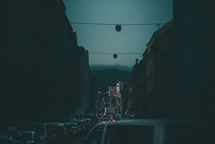 vehicles on road during nighttime, urban, building, metropolis
