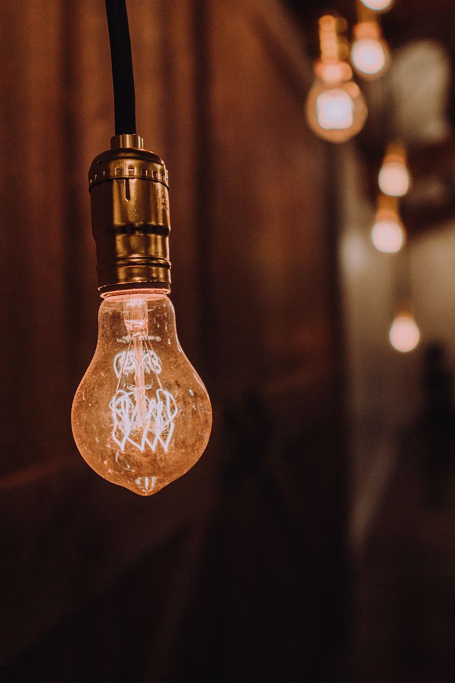 orange light bulb, focus on foreground, lighting equipment, illuminated HD wallpaper