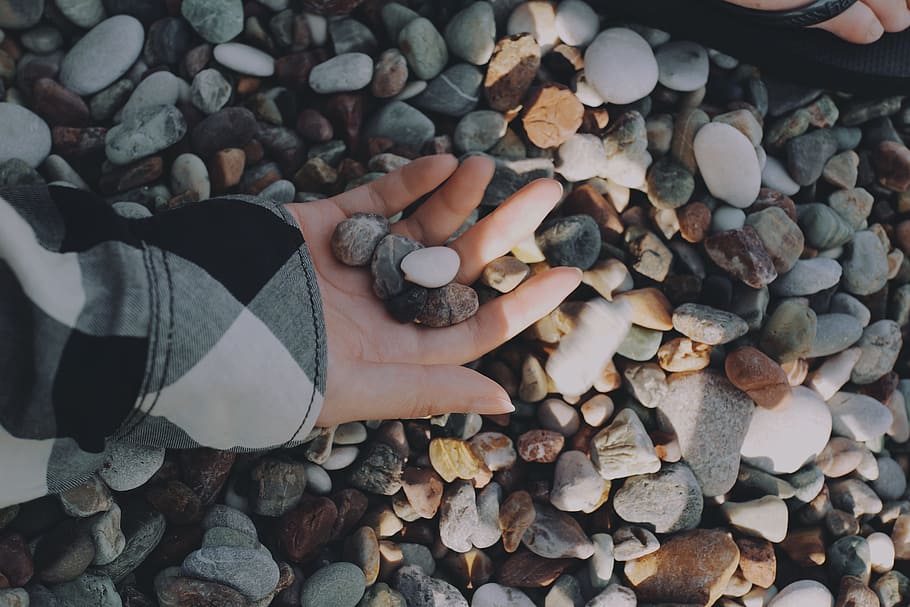 rock, pebble, soil, material, gravel, human body part, human hand HD wallpaper