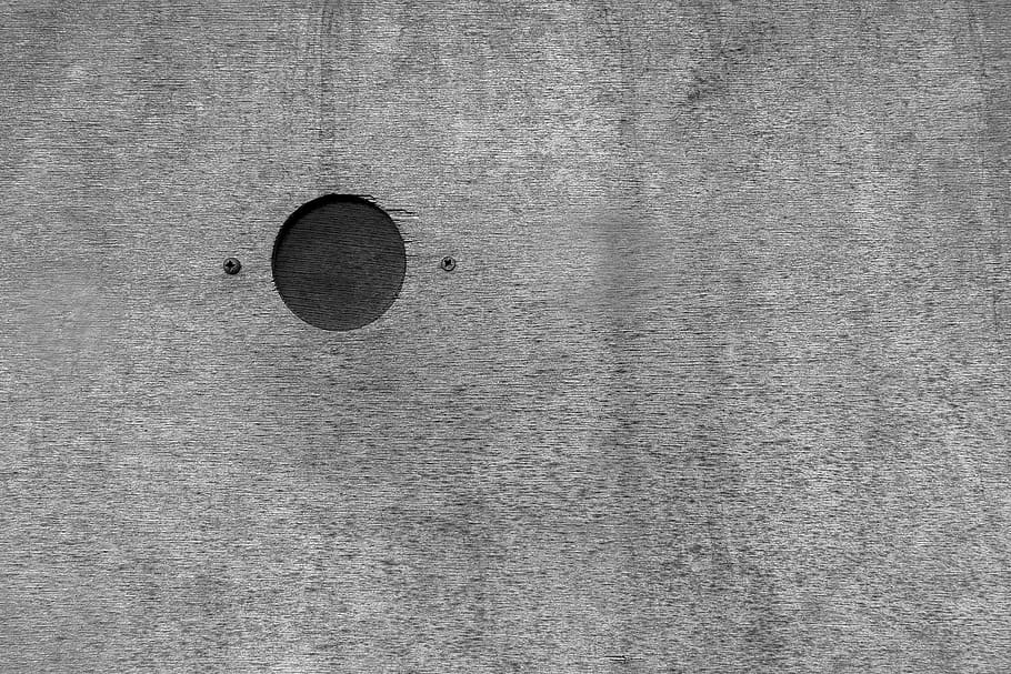 round black coin on gray surfave, hole, rug, texture, wood, concrete, HD wallpaper