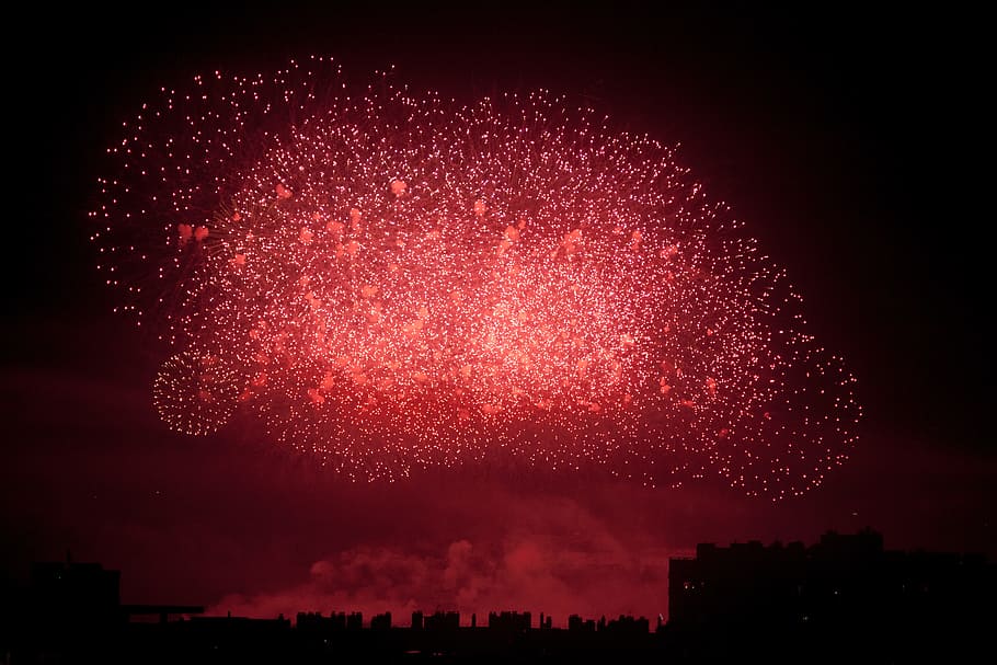 long exposure photography of fireworks, night, red, explosion HD wallpaper