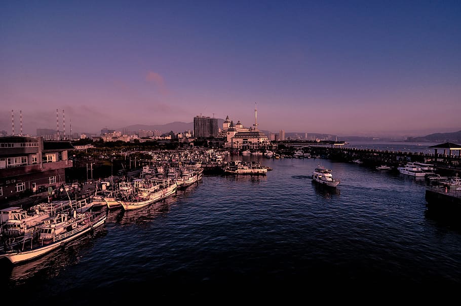 wharf, boat, water, nautical vessel, architecture, sky, city HD wallpaper
