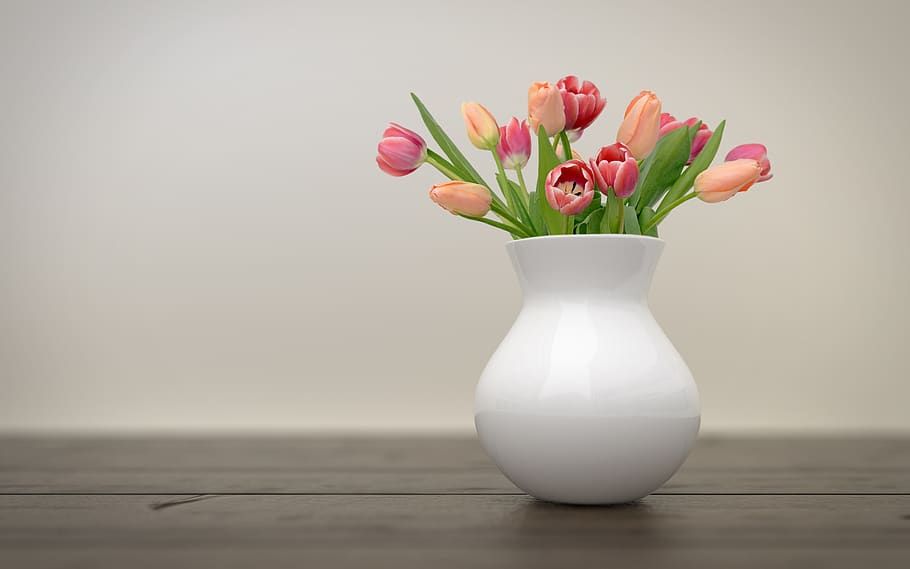 tulips, vase, vintage, retro, wall, wood, flowers, summer, color, HD wallpaper