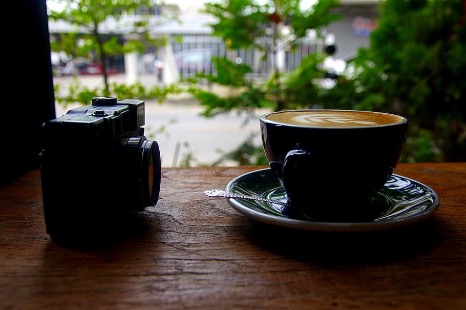 Cappuccino Near on Black Camera, beverage, breakfast, caffeine HD wallpaper