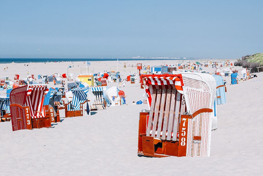 germany, juist, summer, beach chairs, strandkörbe, nordsee