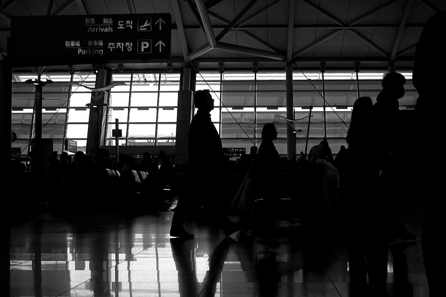HD wallpaper: black and white, wallpaper, airport, korea, real people, group of people - Wallpaper Flare