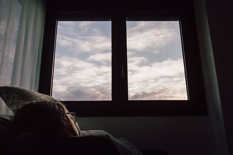 White Wooden 1-pane Side-by-side Window, bedroom, clouds, curtain HD wallpaper