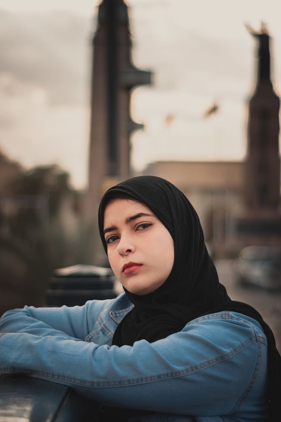 selective focus photography of woman wearing black hijab, human