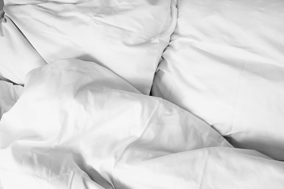 white textile, bed, pillow, sleep, minimal, interior design, decor