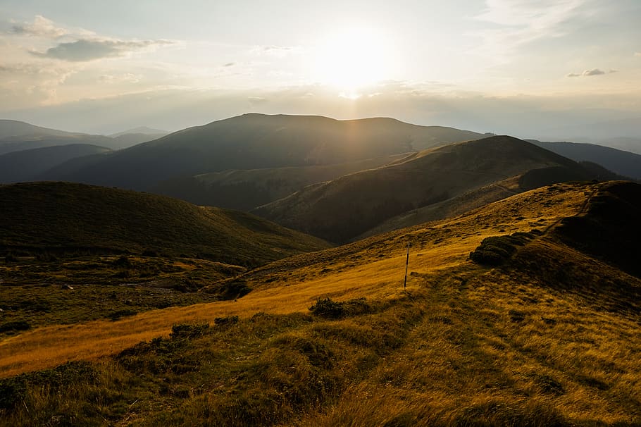 Landscape Photo of Brown Mountain Range, daylight, grass, mountains HD wallpaper