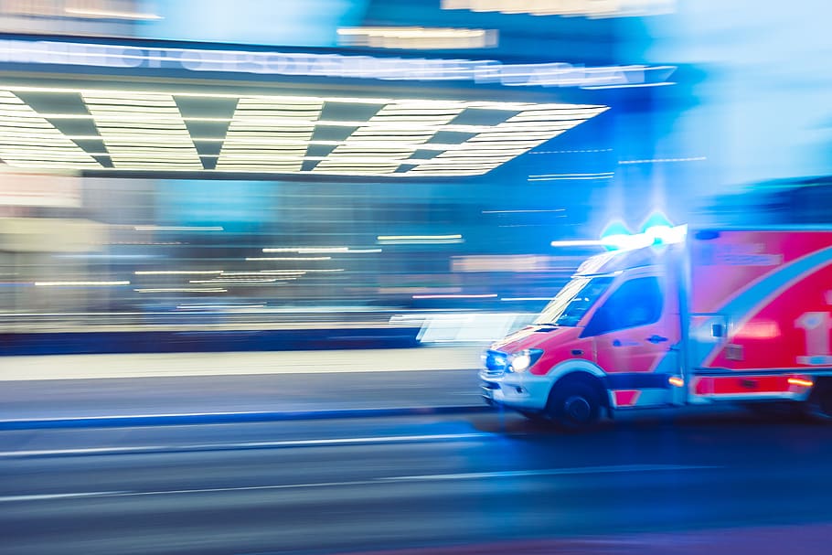 red vehicle in timelapse photography, ambulance, van, transportation, HD wallpaper