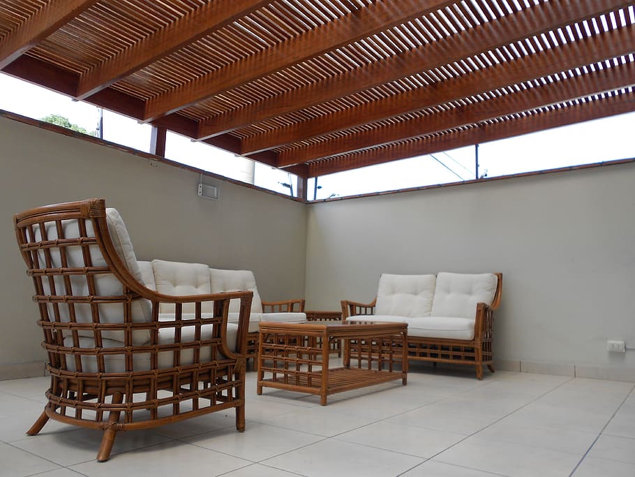 Rectangular Brown Rattan Coffee Table in Home, architecture, ceiling HD wallpaper