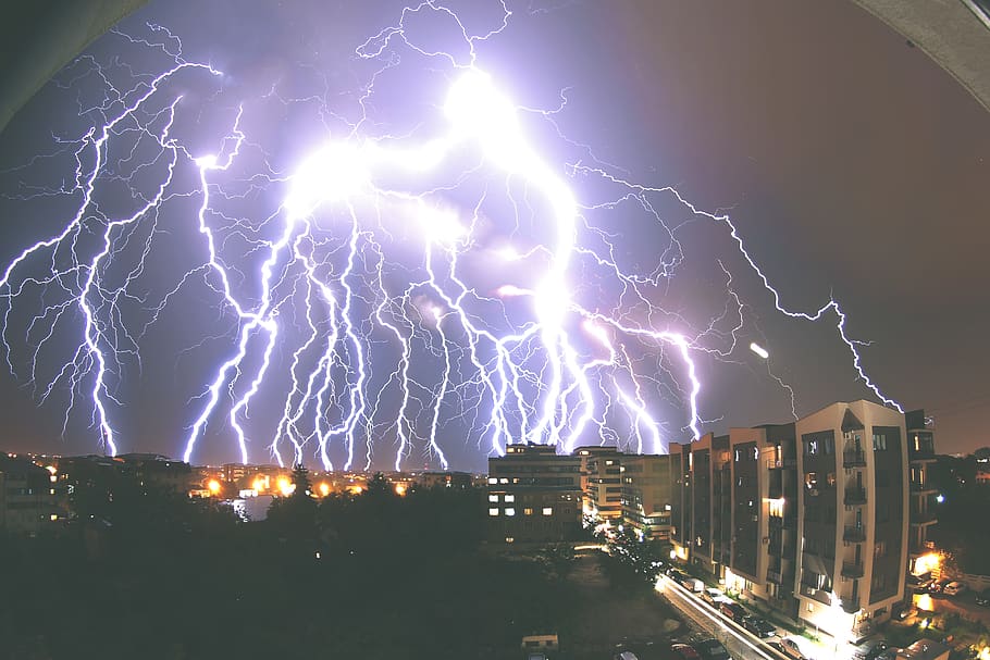 thunder, lighting, storm, lightning, illuminated, night, power in nature HD wallpaper