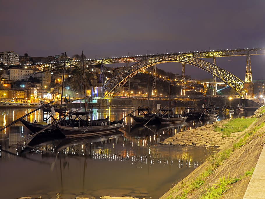 night, river, douro, bridge, architecture, illuminated, built structure, HD wallpaper