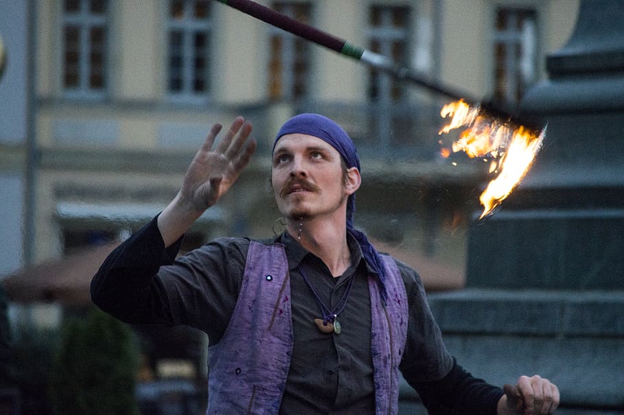 dresden, germany, circus, fire, juggling, busker, guy, one person HD wallpaper