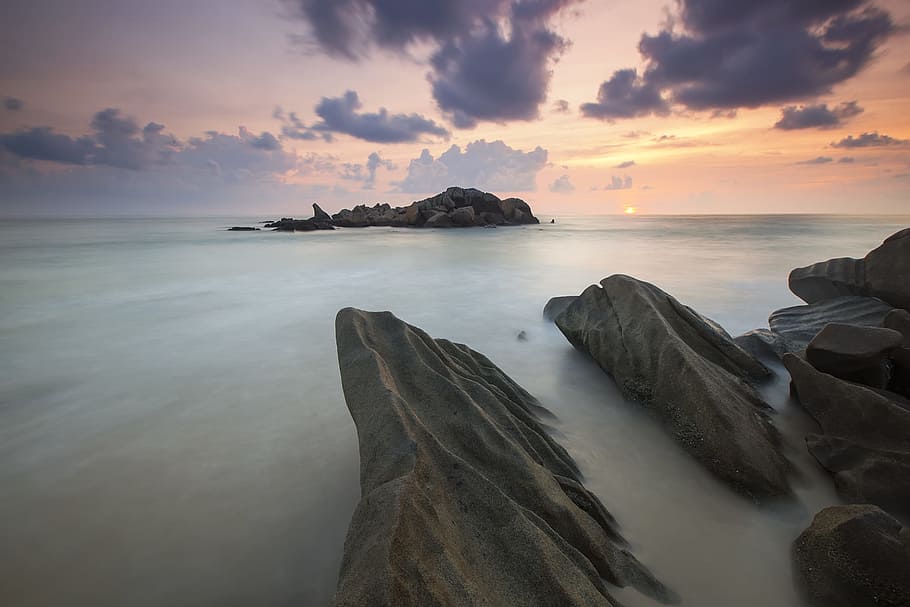 sea, ocean, rock, formation, landscape, nature, waves, adventure HD wallpaper
