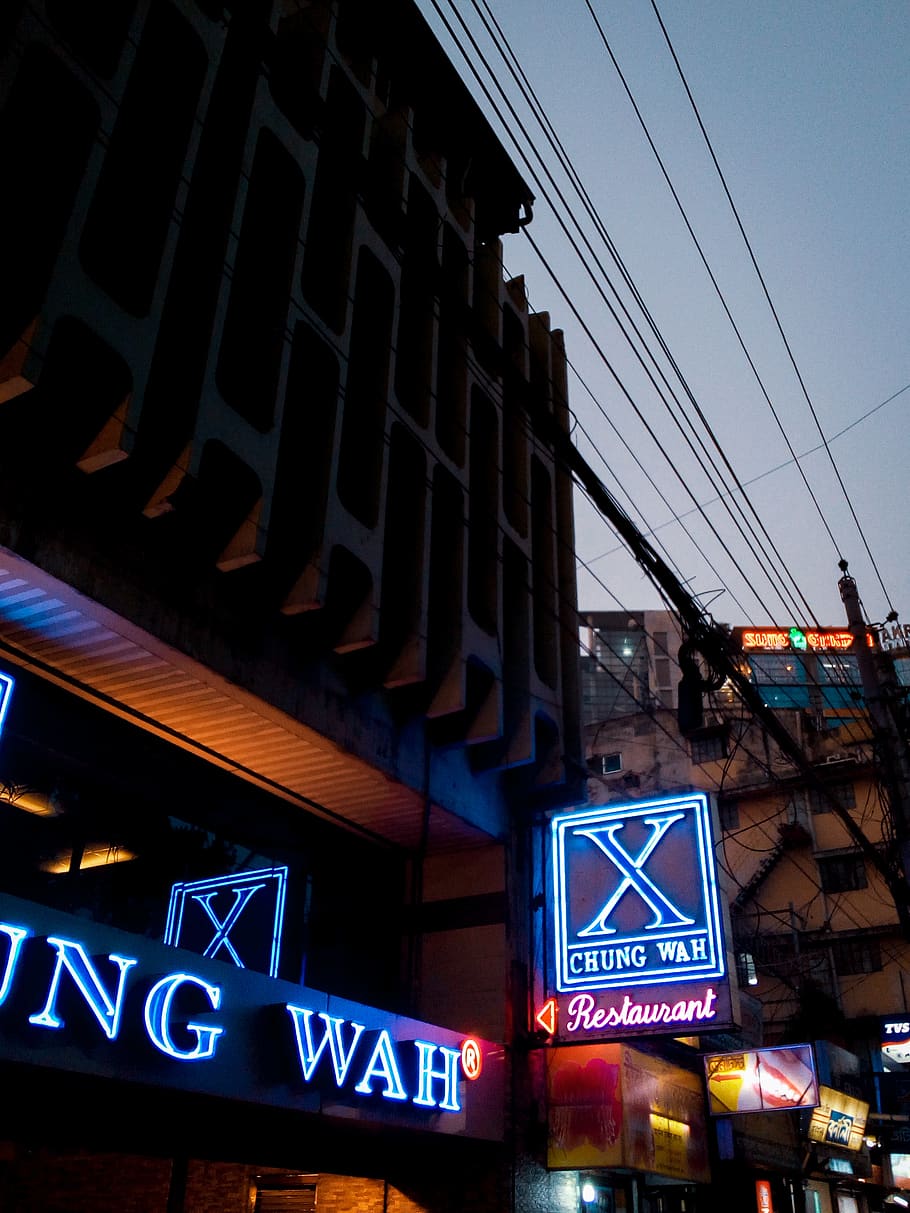 light, neon, bangladesh, citylights, restaurant, street, cityscape, HD wallpaper