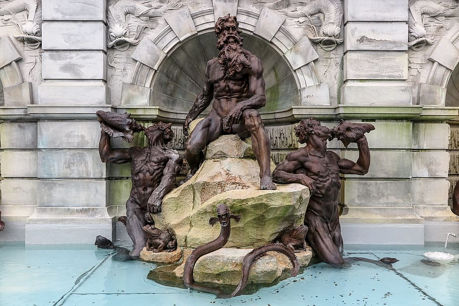 Bronze figures at Neptune Fountain, Library of Congress, Washington DC., HD wallpaper