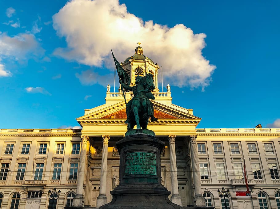 belgium, brussel, place royale, architecture, sculpture, sky, HD wallpaper