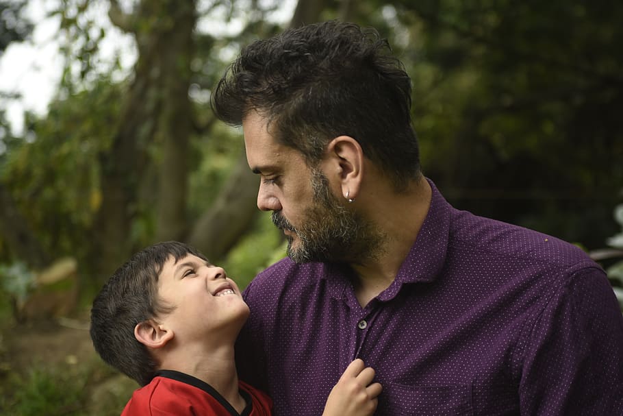 Man Holding Boy, child, dad, daddy, daylight, facial hair, family HD wallpaper