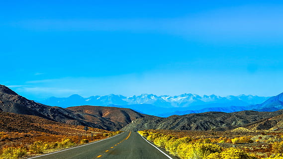 Road Heading Towards Mountain, asphalt, blue sky, clouds, daylight HD wallpaper