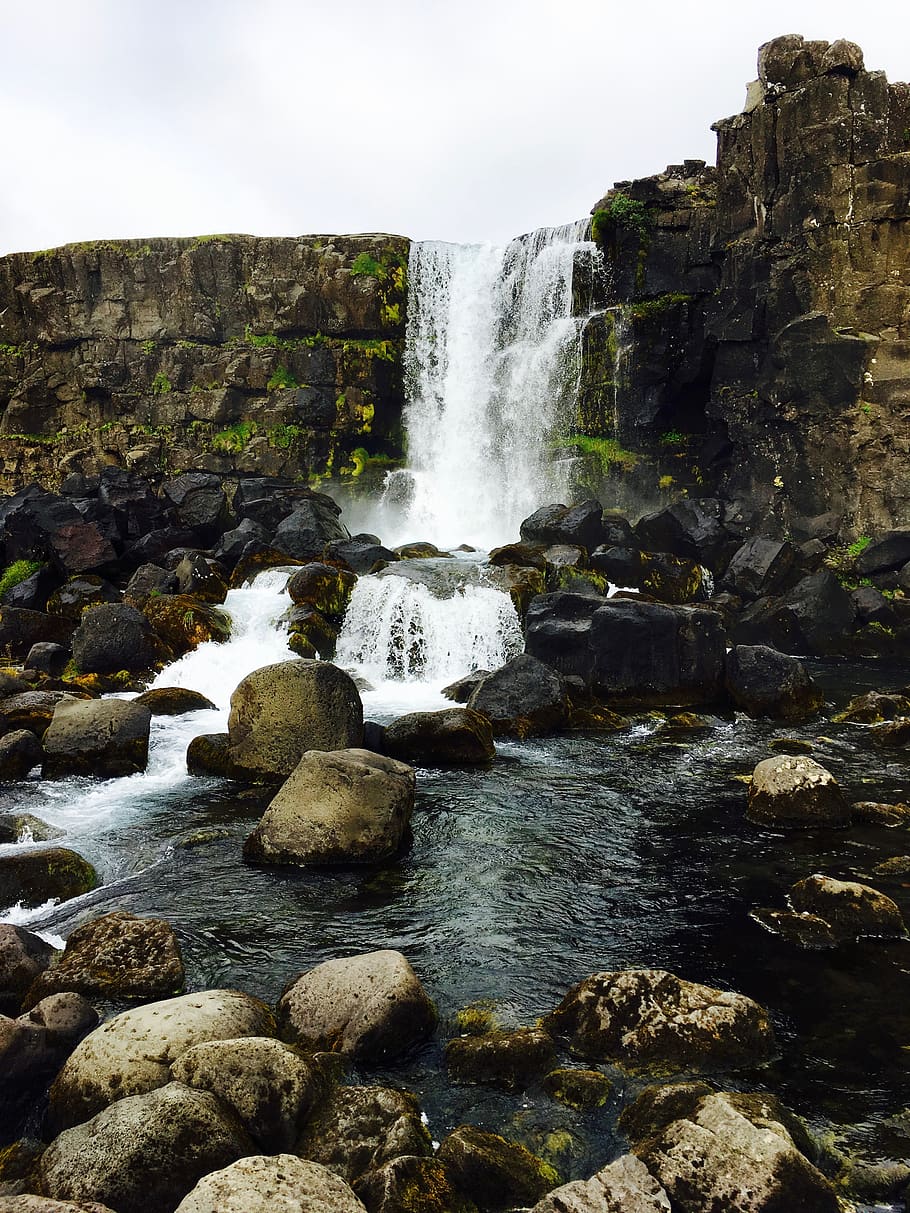 iceland, öxarárfoss, water, rock, motion, scenics - nature HD wallpaper