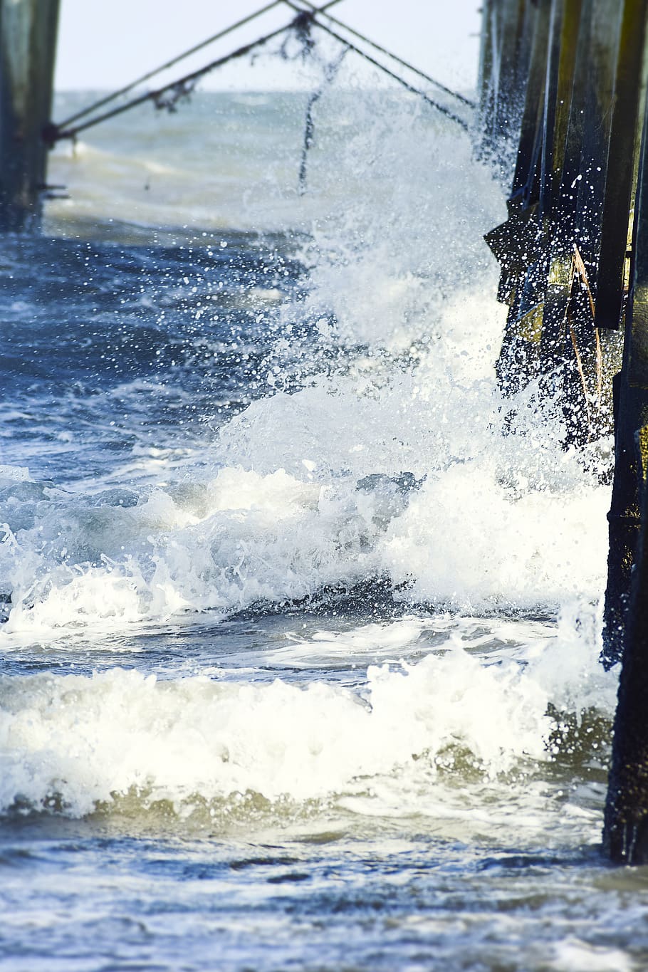 united states, isle of palms, sea, beach, wood, water, splash, HD wallpaper