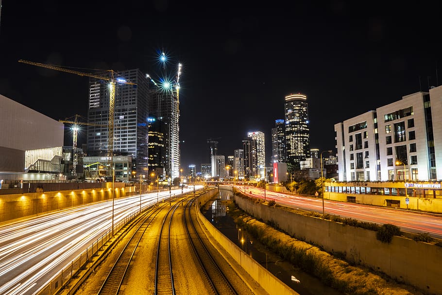 time lapse photography of road, light trail, rush hour, israel, HD wallpaper