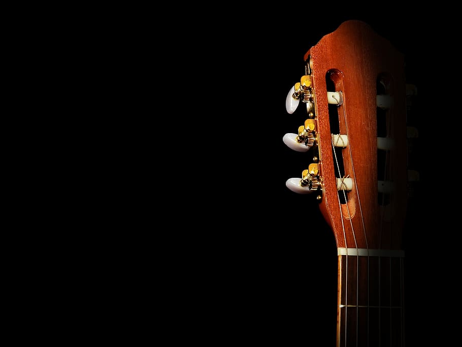 Brown Classical Guitar Headstock, close-up, dark, instrument, HD wallpaper