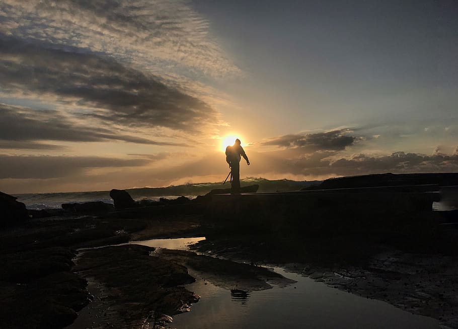 sky, water, sunset, one person, cloud - sky, real people, beauty in nature HD wallpaper
