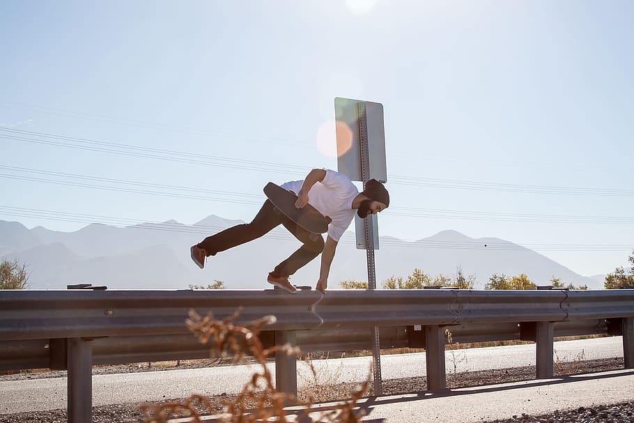 people, man, guy, skateboard, sport, game, adventure, sunny HD wallpaper