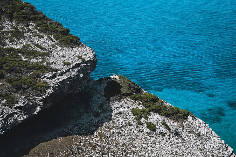 Aerial View of the Sea, bay, beach, blue, cliff, daylight, explore HD wallpaper