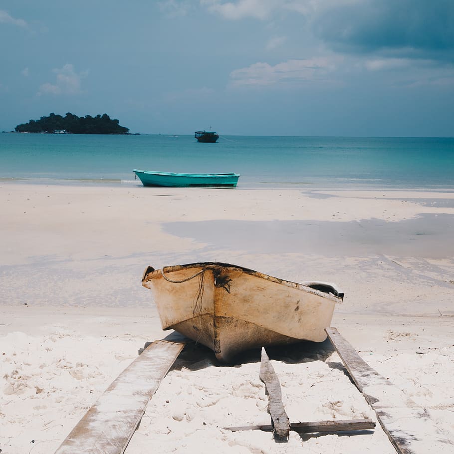 boat on seashore, transportation, watercraft, vessel, vehicle HD wallpaper