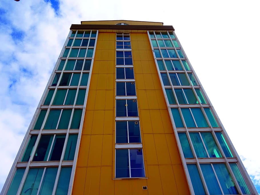 Brown and Blue Building Under Cloudy Sky, architecture, building exterior HD wallpaper