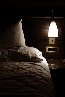 united kingdom, london, bed, night, light, furniture, mood HD wallpaper