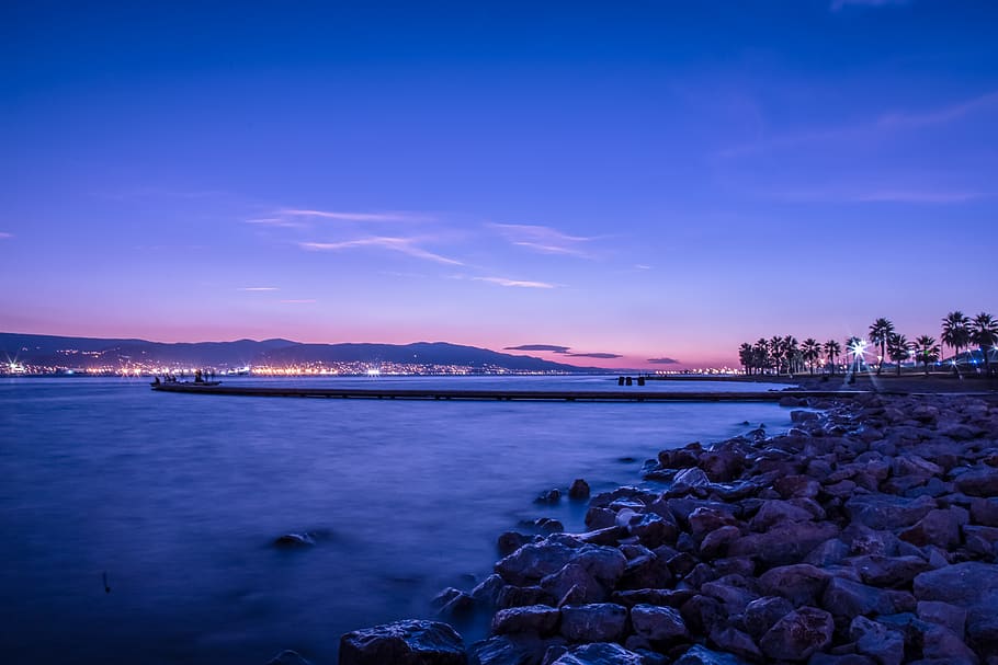 Scenic View Of Ocean During Dawn, 4k wallpaper, beach, blue sky