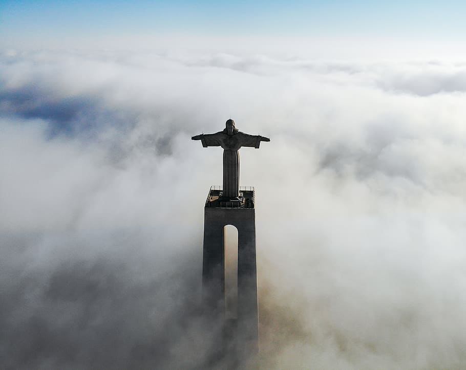 Christ Redeemer covered with clouds at daytime, nature, fog, weather, HD wallpaper