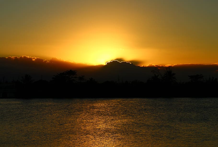sunset, landscape, sky, mood, nature, horizon, orange, yellow HD wallpaper