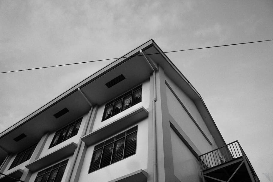 white concrete house under cloudy sky, home decor, window, philippines HD wallpaper