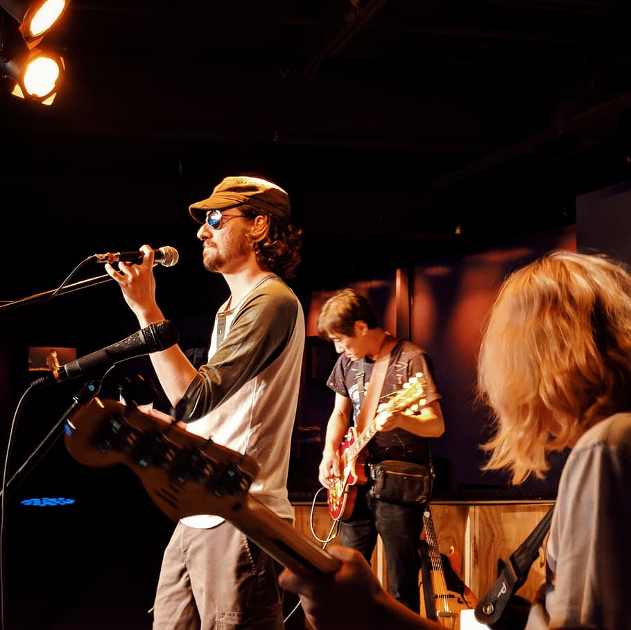 band group perform on stage, person, human, leisure activities HD wallpaper