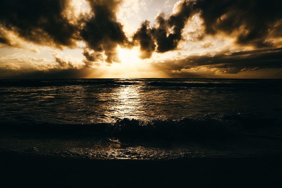 Photo of Sea during Sunset, adventure, beach, clouds, dark, dawn HD wallpaper