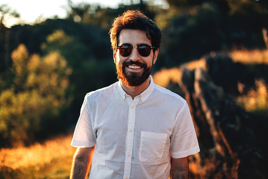 smiling man standing in field, shirt, clothing, apparel, human HD wallpaper