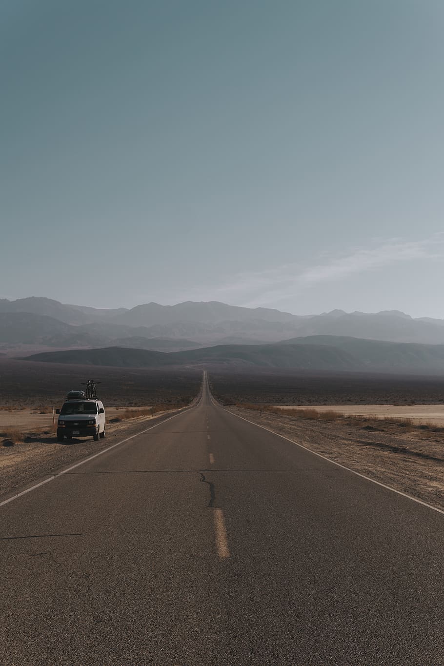 white van parked on road side, transportation, direction, the way forward HD wallpaper
