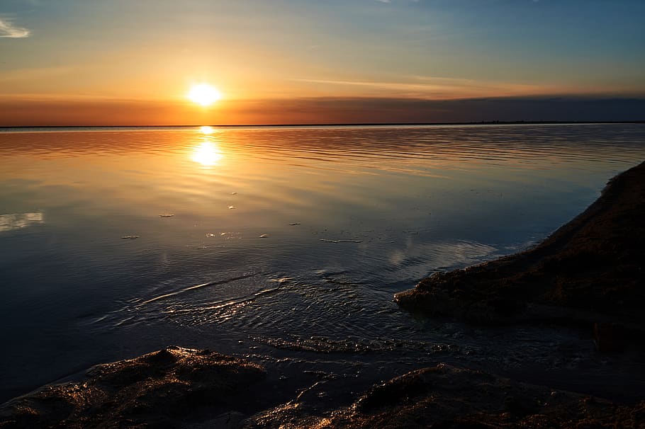 sunset, lake, summer, sky, landscape, clouds, beautiful, twilight HD wallpaper