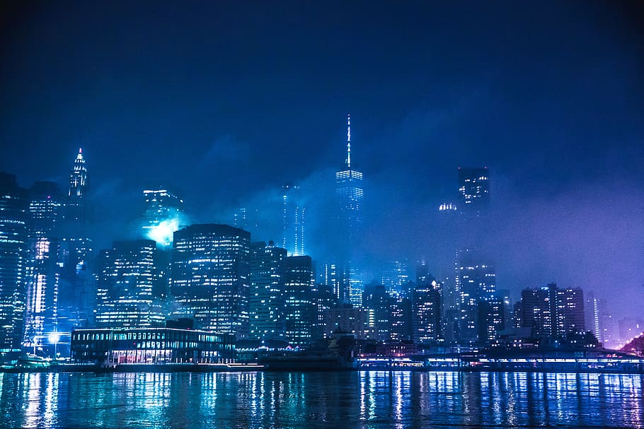 light, manhattan, hudson river, water, night, urban, world trade center HD wallpaper