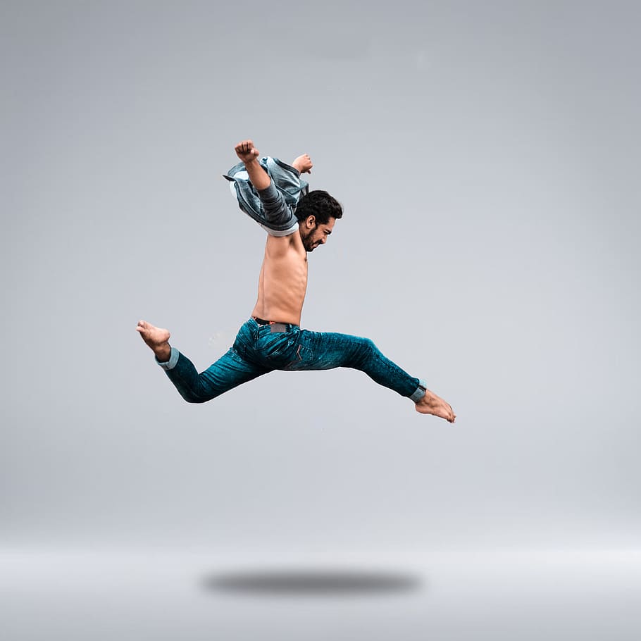 Man Jumping High While Posing, action, adult, agility, balance